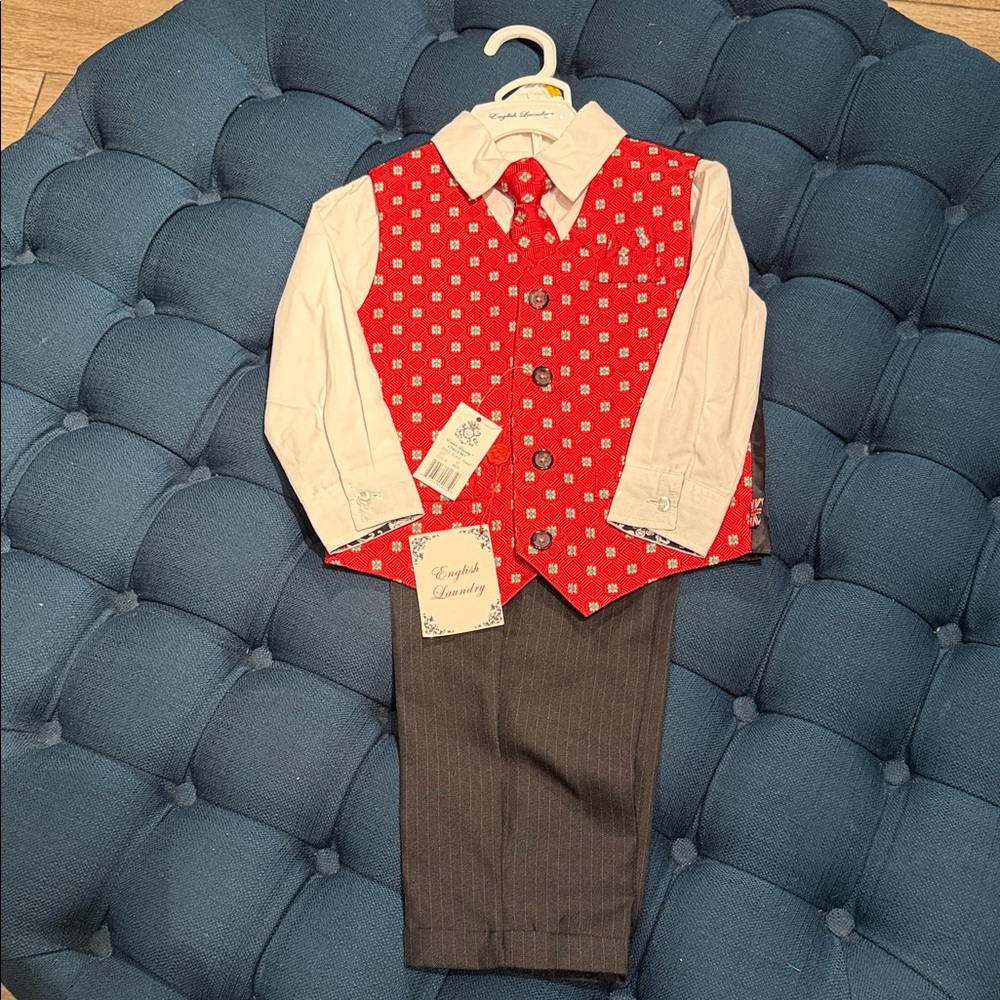 English Laundry Red Textured Vest with White Accent